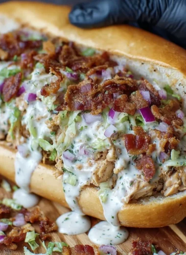 Chopped Chicken Bacon Ranch Sandwich with crispy bacon and ranch dressing