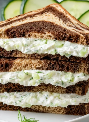 Refreshing cucumber sandwiches on a plate, ideal for parties and picnics.