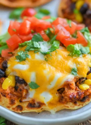 Delicious chicken tostadas served with fresh toppings and salsa