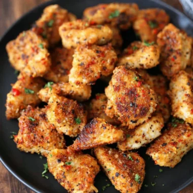 Crispy Garlic Parmesan Chicken Bites ready to serve as a savory appetizer.