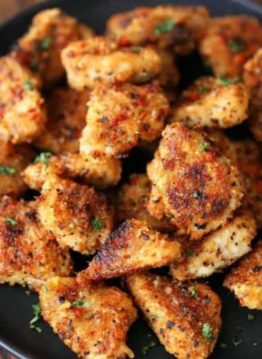 Crispy Garlic Parmesan Chicken Bites ready to serve as a savory appetizer.