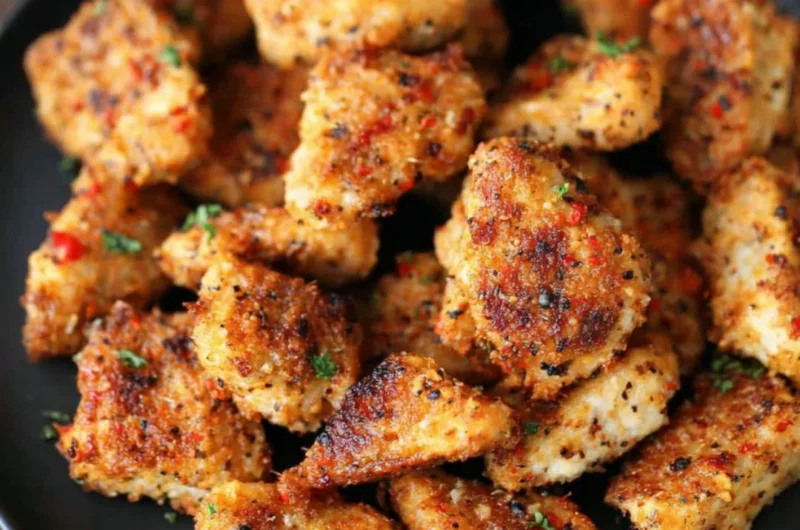 Crispy Garlic Parmesan Chicken Bites ready to serve as a savory appetizer.