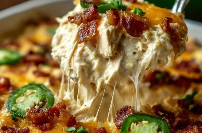 Delicious Jalapeño Popper Chicken Casserole served in a baking dish