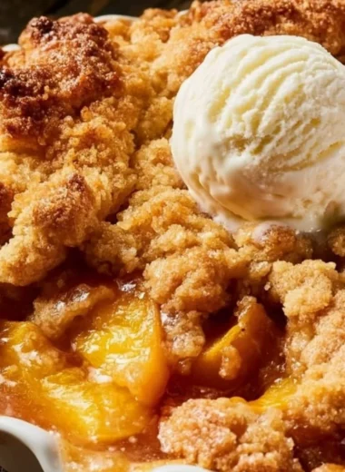 Delicious peach cobbler made following Joanna Gaines' recipe