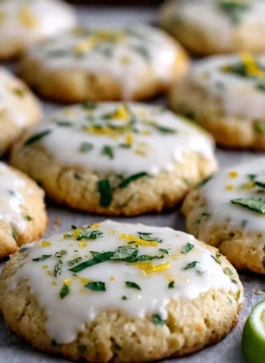 Delicious Mojito Sugar Cookies topped with lime and mint garnish