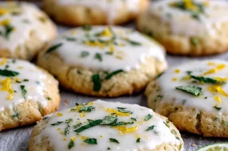 Delicious Mojito Sugar Cookies topped with lime and mint garnish