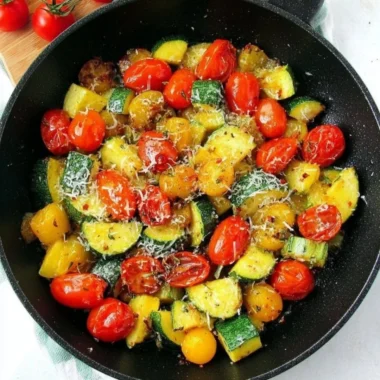 Sautéed summer squash dish served on a plate with herbs and spices