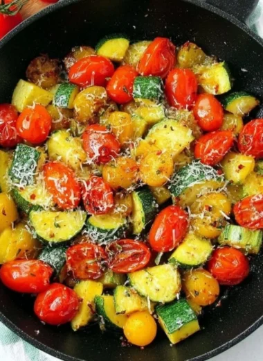 Sautéed summer squash dish served on a plate with herbs and spices