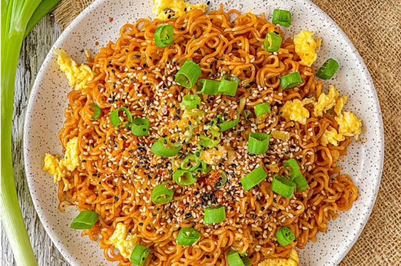 A bowl of Tik Tok Ramen, featuring colorful ingredients and a steaming broth.