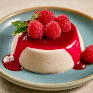 Delicious vegan vanilla panna cotta served in a dessert bowl