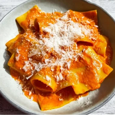 Creamy vodka pasta dish with a rich tomato and cream sauce