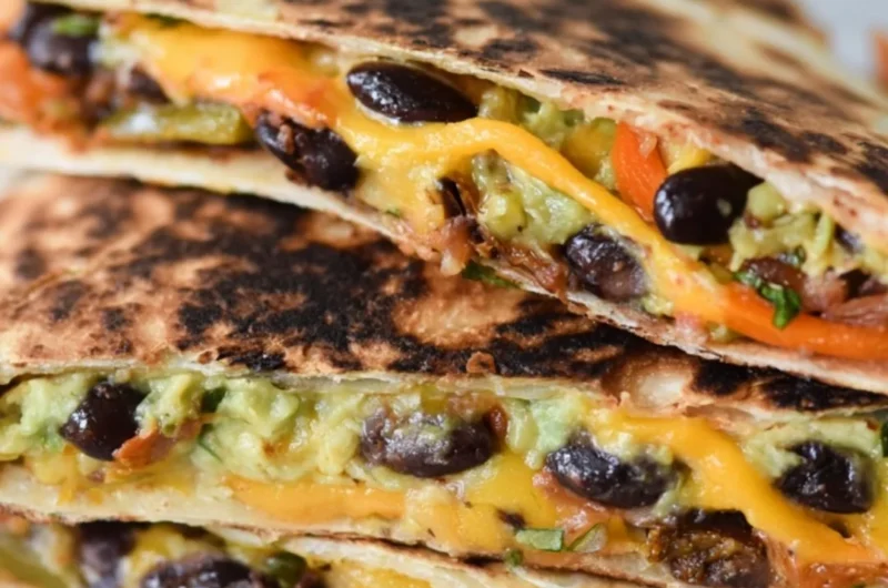 Cozy black bean veggie quesadilla with colorful vegetables and melted cheese