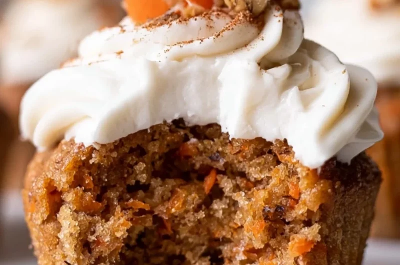 Cozy carrot cake cupcakes with cream cheese frosting on a wooden table