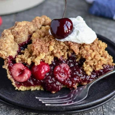Delicious Cozy Cherry Crumb Pie ready to be served for every season