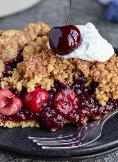 Delicious Cozy Cherry Crumb Pie ready to be served for every season