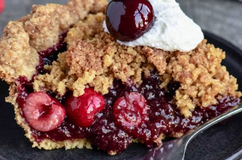 Delicious Cozy Cherry Crumb Pie ready to be served for every season