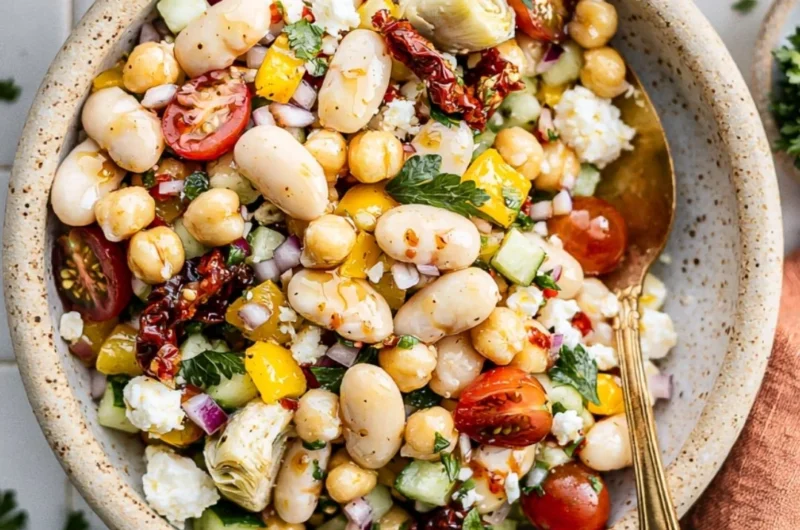 Delicious cozy dense bean salad showcasing vibrant beans and fresh ingredients.
