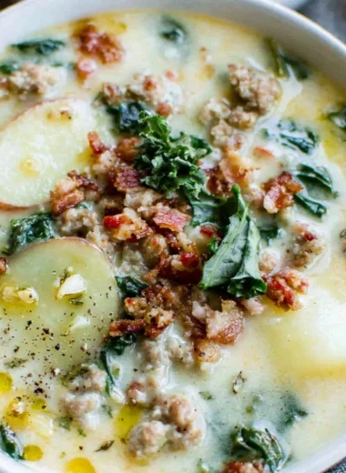 Delicious bowl of Olive Garden imitation Zuppa Toscana soup