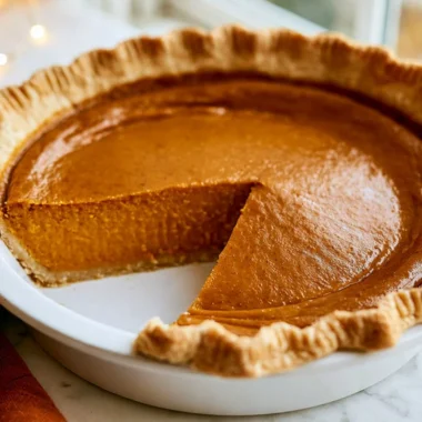 Delicious homemade pumpkin pie served with whipped cream and spices
