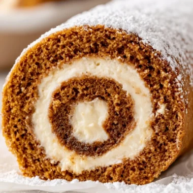 Delicious creamy pumpkin roll dessert served on a cozy autumn table
