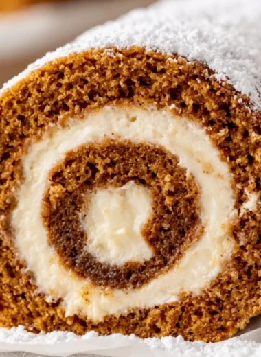 Delicious creamy pumpkin roll dessert served on a cozy autumn table