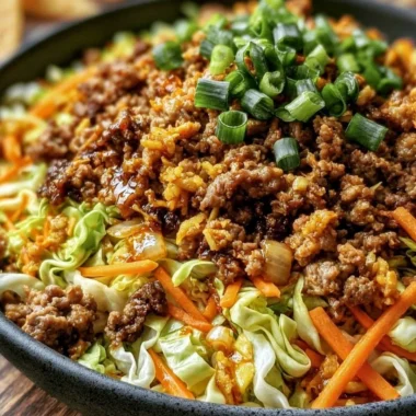 Healthy Egg Roll in a Bowl with vegetables and protein for a quick meal.