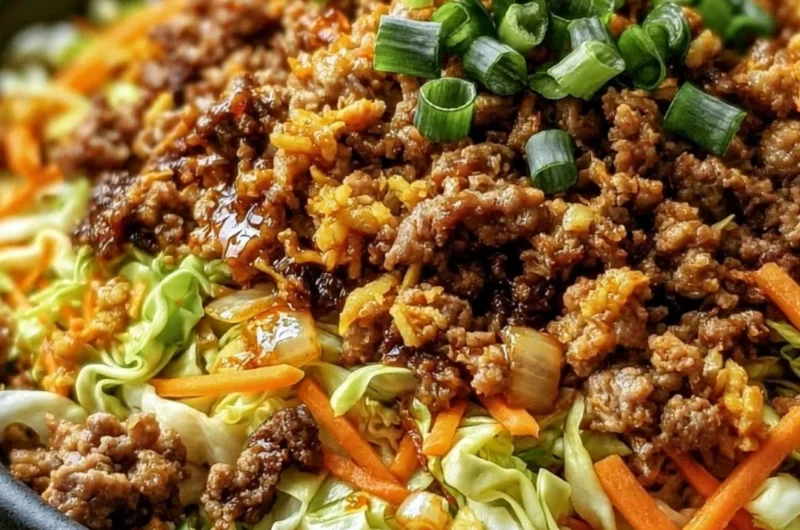 Healthy Egg Roll in a Bowl with vegetables and protein for a quick meal.