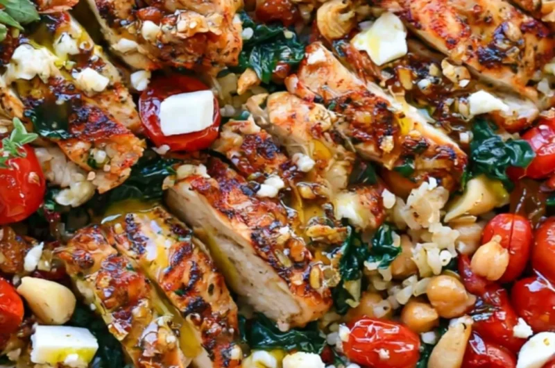 Delicious Greek Chicken served with flavorful Lemon Rice on a plate.