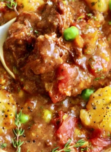 A delicious bowl of hearty vegan gnocchi stew with fresh vegetables