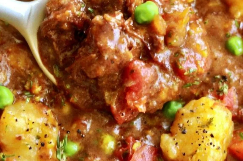 A delicious bowl of hearty vegan gnocchi stew with fresh vegetables