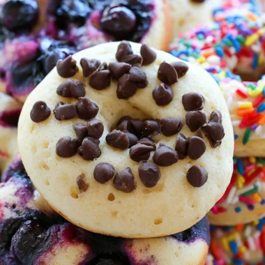 Delicious pancake donuts drizzled with syrup on a cozy breakfast table